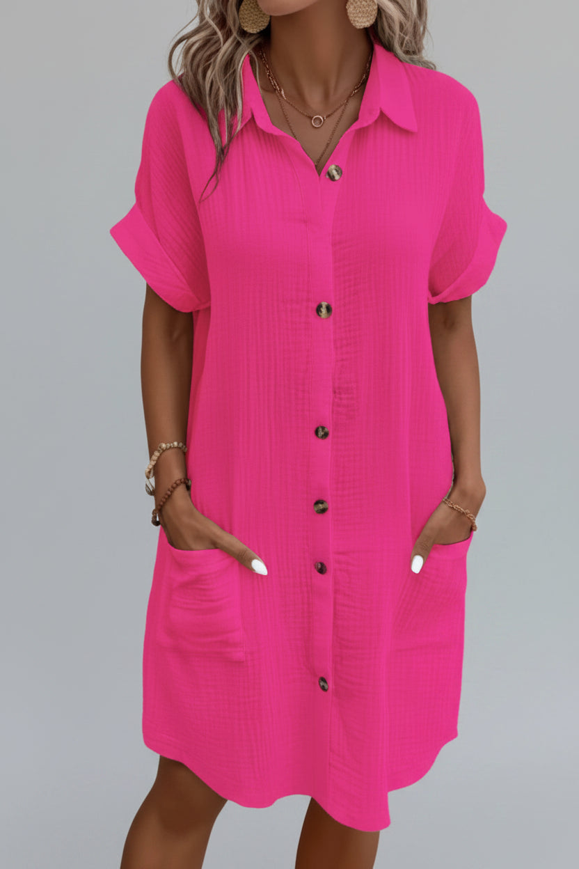 Women's Casual Button Front A-Line Midi Dress