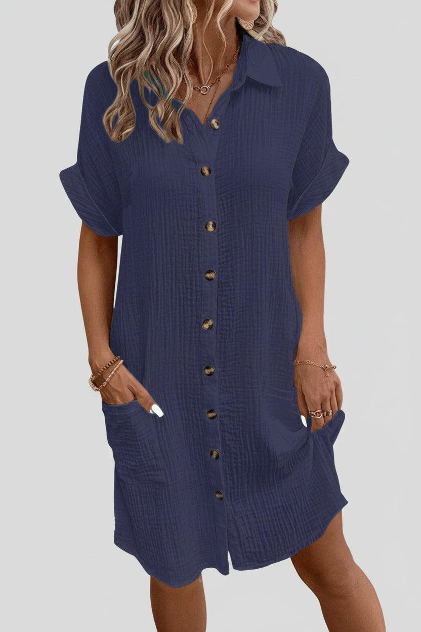 Women's Casual Button Front A-Line Midi Dress