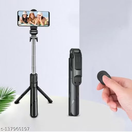 XT-02 Selfie Stick Extendable Selfie Stick Tripod with Detachable Wireless Remote Bluetooth Selfie Stick Compatible with All Smartphones Bluetooth Selfie Stick (Black, Remote Included)