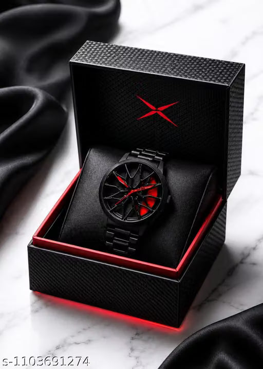 Men’s Premium Luxury Sports Watch for Men with Unique 3D Car Wheel Inspired Dial, Stylish Black Stainless Steel Bracelet, Modern Analog Design, Trendy Casual & Party Wristwatch for Men, Perfect Gift for Husband, Brother & Friends