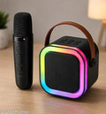 Rechargeable Karaoke Mic with Speaker for Singing | Wireless Mini Portable Bluetooth Speaker with Microphone & LED Lights |