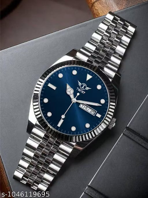 Ballade Design Date Function Watch With Green Dial, Stainless Steel Chain Analog Watch - For Men