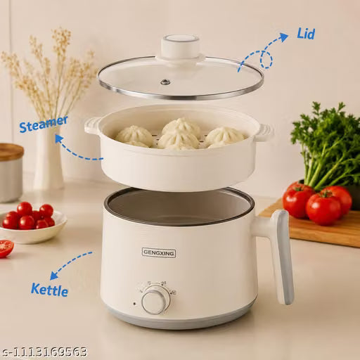 Electric Multi Cooker with Steamer Basket & Glass Lid, Adjustable Temperature Control, Non Stick Cooking Pot for Vegetables, Rice, Noodles, Soup, Eggs Kitchen Use
