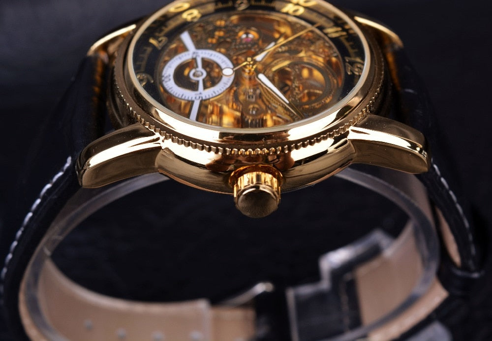 Hollow Engraving Skeleton Casual Designer Black Golden Case Gear Bezel Watches Men Luxury Brand Automatic Watches