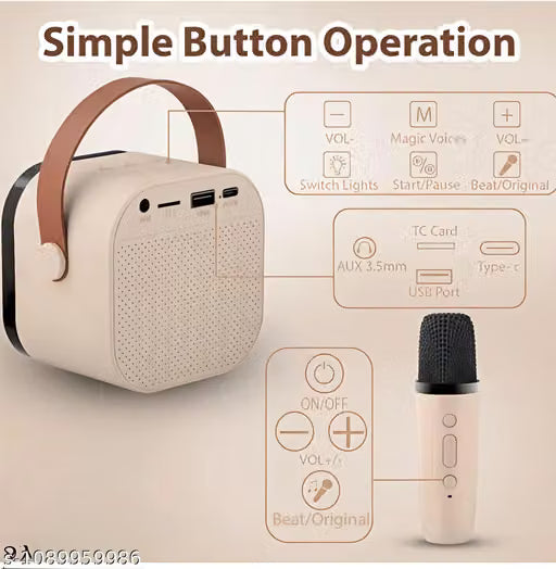 Rechargeable Karaoke Mic with Speaker for Singing | Wireless Mini Portable Bluetooth Speaker with Microphone & LED Lights |