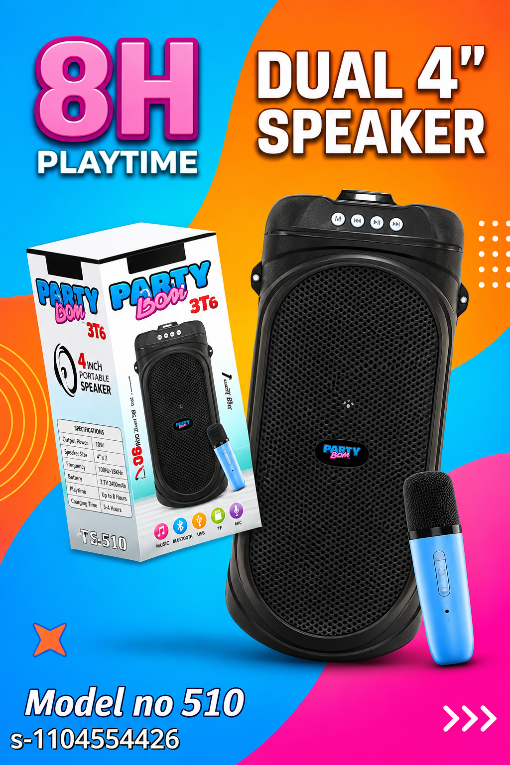 Magicure Double Woofer Multimedia Bluetooth Party Speaker USB, SD Card, FM Radio & Auto TWS Function for Powerful Sound Experience