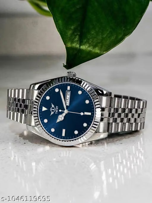 Ballade Design Date Function Watch With Green Dial, Stainless Steel Chain Analog Watch - For Men