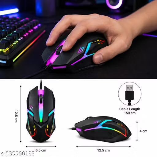 RGB LED Wired Gaming Mouse Fast Response Comfortable Grip Mouse