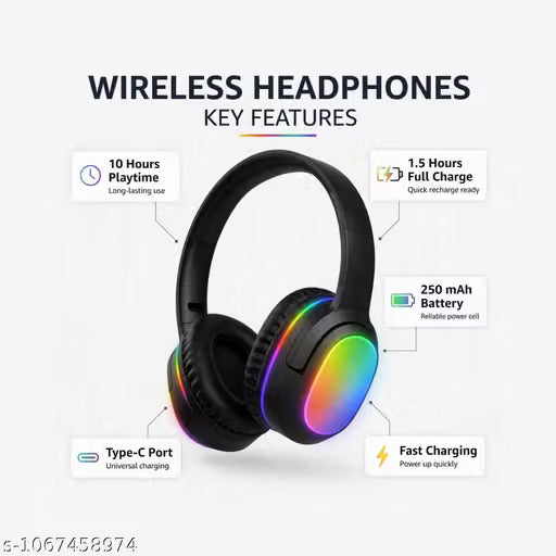 Tyvon BH-P9 Bluetooth Wireless Headphone Over Ear With RGB Lights And Mio