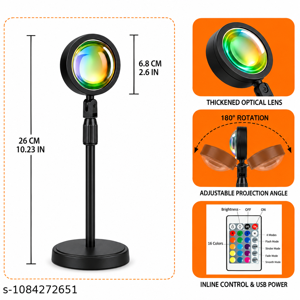 Sunset Lamp Projector 16-Color – 360° Rotating LED Light Desk Lamp with Remote Control |