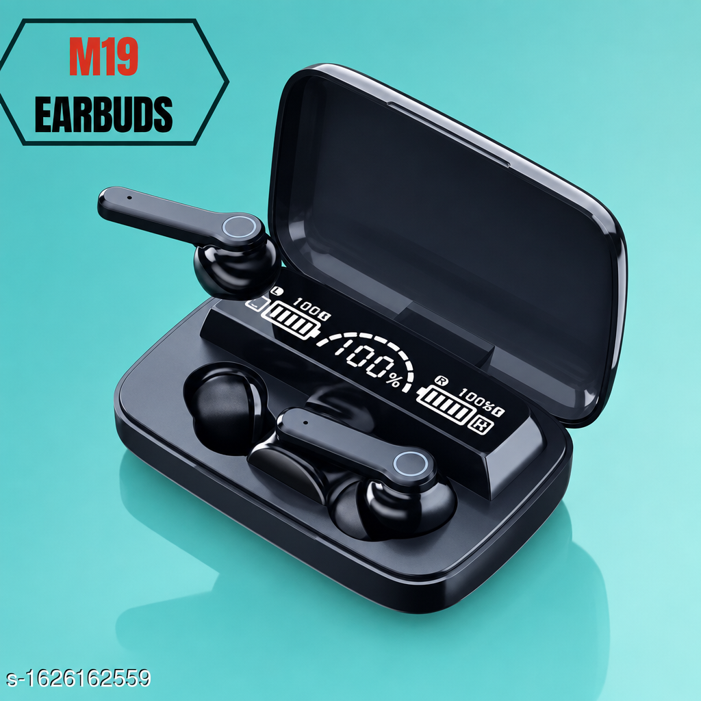 M 19 TWS 5.0 Wireless In Ear Earbuds Touch Waterproof LED Digital Display Bluetooth Headset (Black, True Wireless)