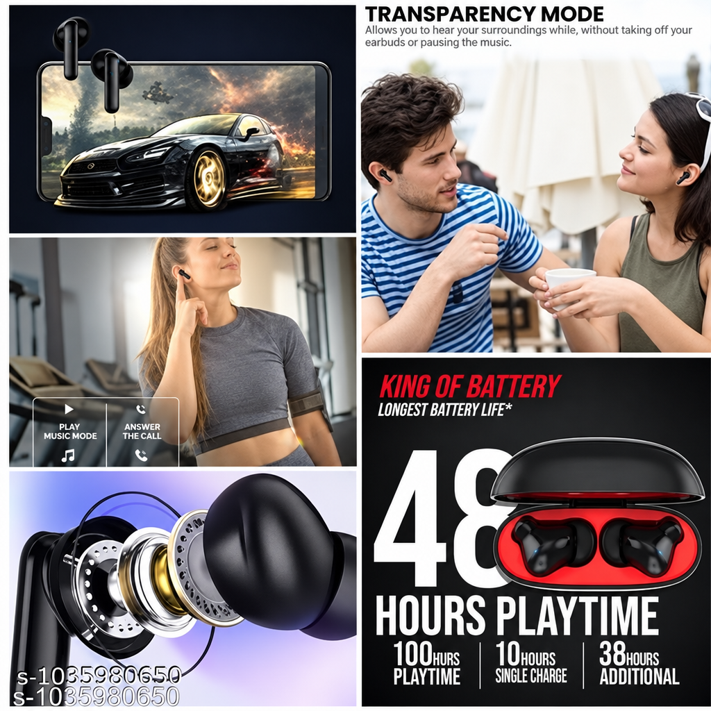 Premium Wireless Earbuds Black 5.3 TWS – HD Sound, Deep Bass & Long Battery