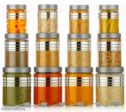 Plastic Pet Storage Jar and Container, 12 pcs BPA Free Food Grade Canisters AirTight Jars for Kitchen