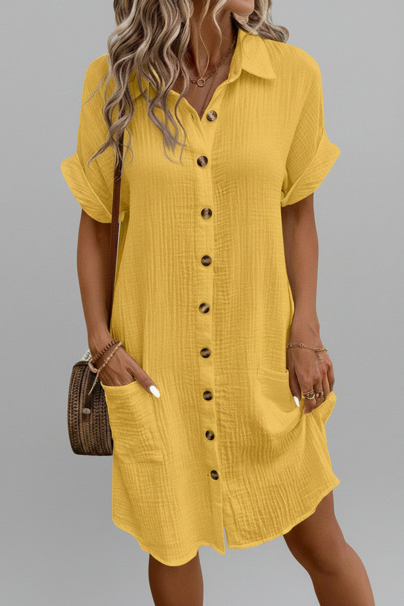 Women's Casual Button Front A-Line Midi Dress