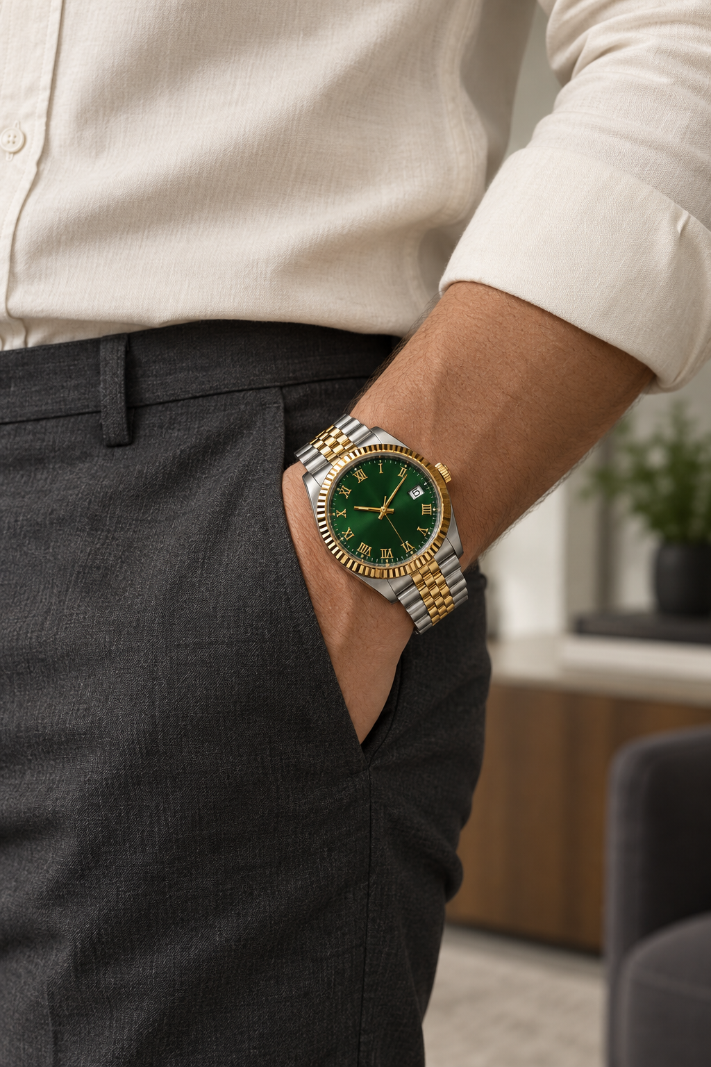 Analog watch for men premium Quality dual tone Gold Silver luxury watch for men branded men watch