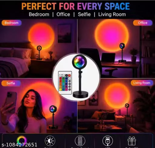 Sunset Lamp Projector 16-Color – 360° Rotating LED Light Desk Lamp with Remote Control |