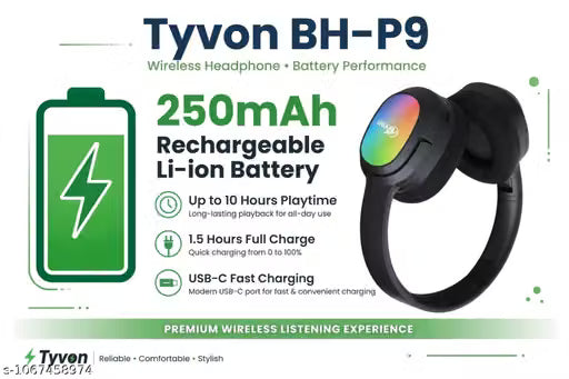 Tyvon BH-P9 Bluetooth Wireless Headphone Over Ear With RGB Lights And Mio