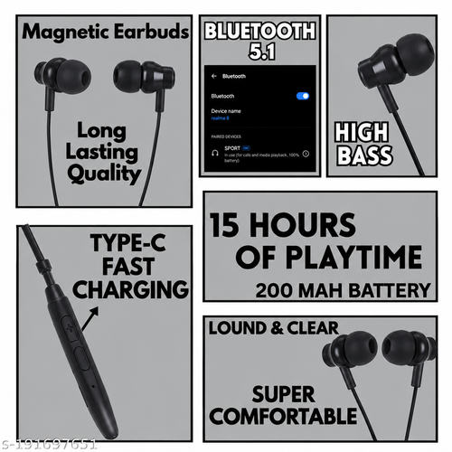 BT SPORTS Bluetooth Earphones Wireless Neckband | BT Sport Headset with Mic | 15H Playtime, Adjustable Fit, High Bass & Durable Braided Cable