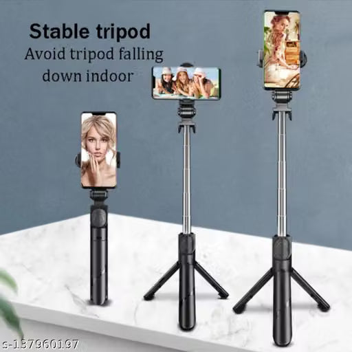XT-02 Selfie Stick Extendable Selfie Stick Tripod with Detachable Wireless Remote Bluetooth Selfie Stick Compatible with All Smartphones Bluetooth Selfie Stick (Black, Remote Included)