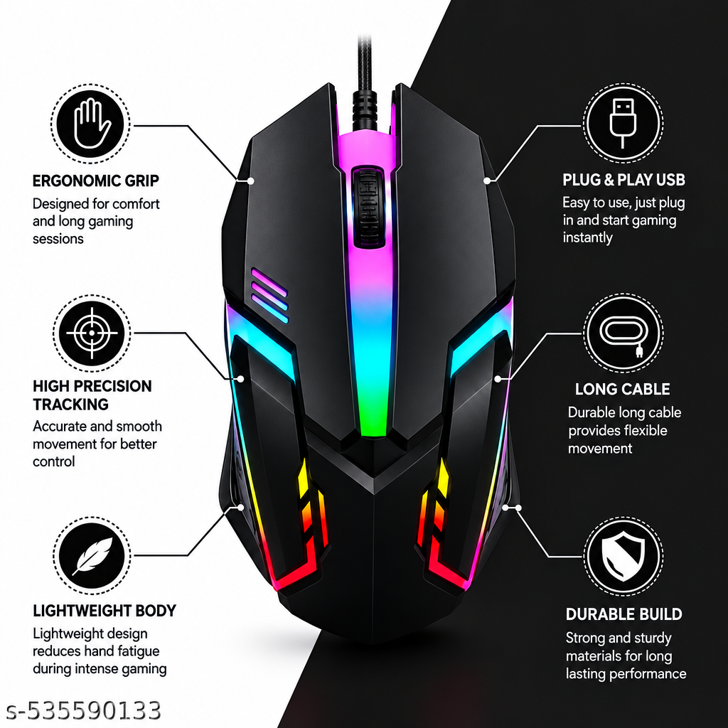 RGB LED Wired Gaming Mouse Fast Response Comfortable Grip Mouse