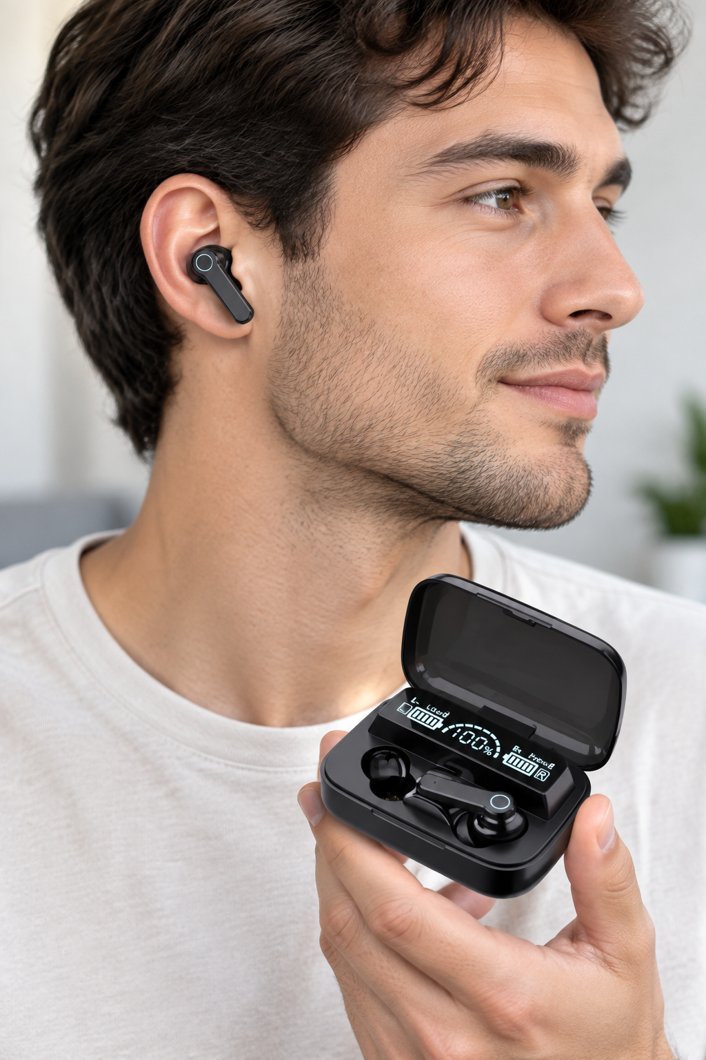 M 19 TWS 5.0 Wireless In Ear Earbuds Touch Waterproof LED Digital Display Bluetooth Headset (Black, True Wireless)