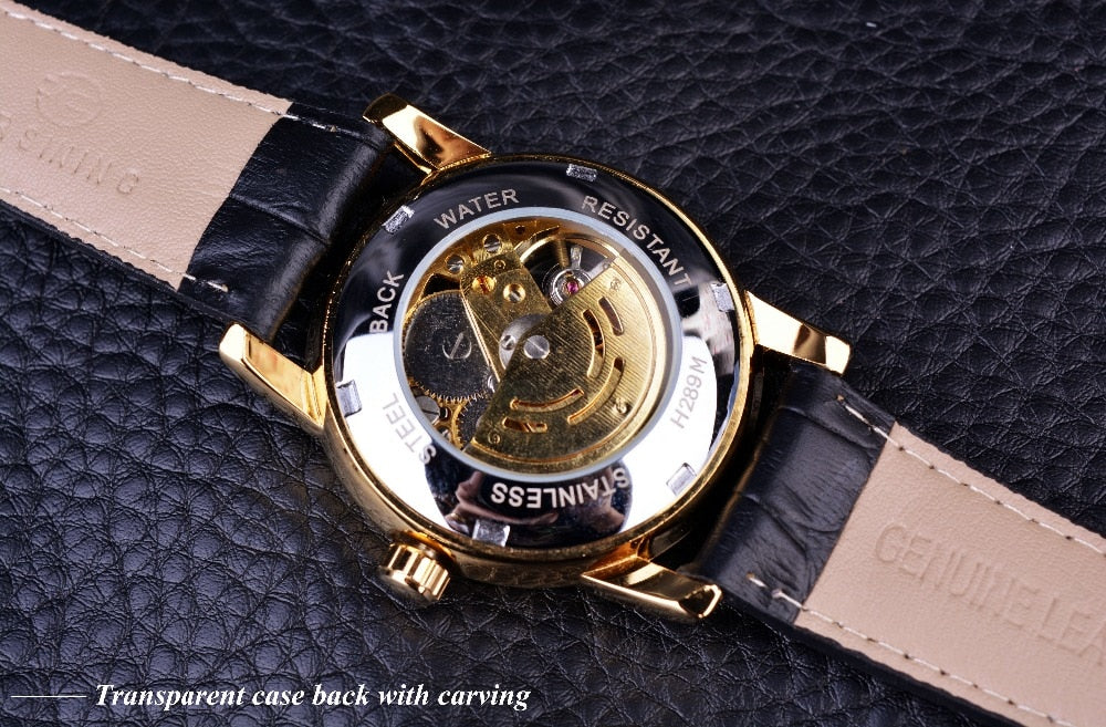 Hollow Engraving Skeleton Casual Designer Black Golden Case Gear Bezel Watches Men Luxury Brand Automatic Watches