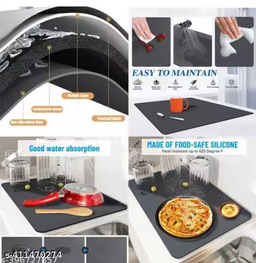 Silicone Dish Drying Mat for Kitchen | Water Absorbent Mat | Kitchen Mat for Wet Utensils | Dish Drying Mat | Water Absorbent mats for Kitchen Items (40 x 60 CM)
