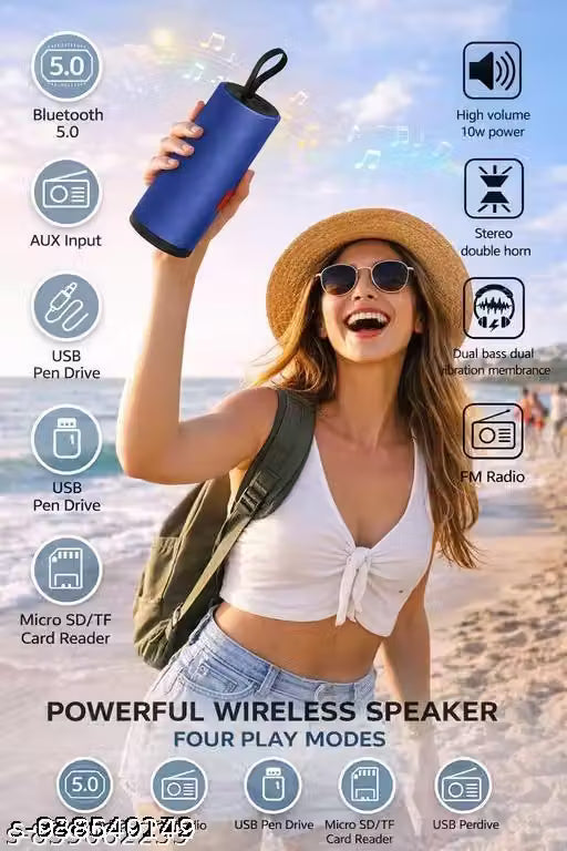T-113 Pro Type-c Charging Portable wireless Mini Small Bluetooth Travel speaker with clear stereo audio sound & balanced bass 9