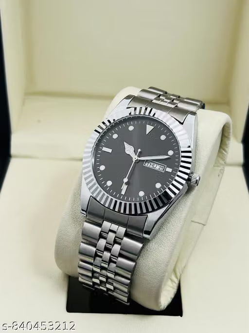 Ballade Design Date Function Watch With Blue Dial, Stainless Steel Chain Analog Watch - For Men    {free  size}