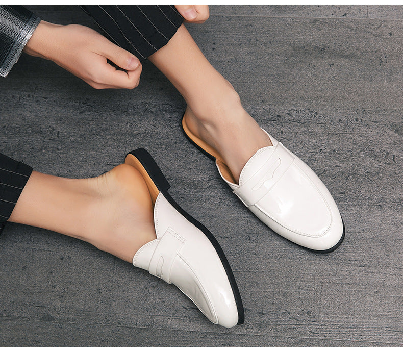 Half Shoes Men Mules Slippers Casual Shoes Men Fashion Social Patent Leather