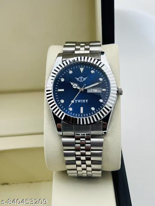 Ballade Design Date Function Watch With Blue Dial, Stainless Steel Chain Analog Watch - For Men    {free  size}