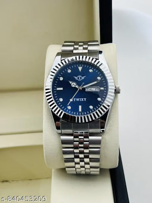 Ballade Design Date Function Watch With Blue Dial, Stainless Steel Chain Analog Watch - For Men    {free  size}