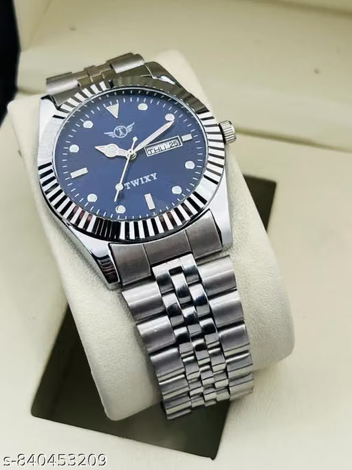 Ballade Design Date Function Watch With Blue Dial, Stainless Steel Chain Analog Watch - For Men    {free  size}