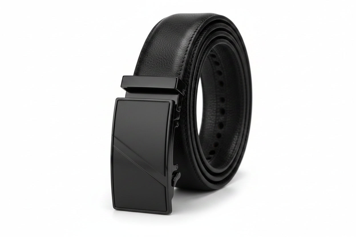 Premium Men's Automatic Ratchet Belt – Adjustable PU Leather Formal & Casual Belt with Auto-Lock Metal Buckle (Black)