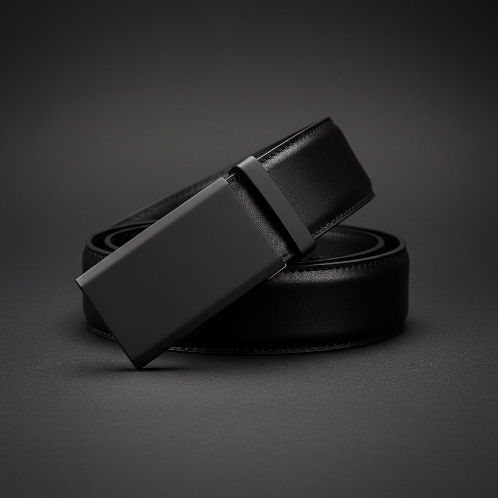 Premium Men's Automatic Ratchet Belt – Adjustable PU Leather Formal & Casual Belt with Auto-Lock Metal Buckle (Black)
